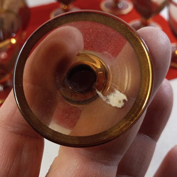 Vintage Amber Glass Decanter and 6 Cordial Glasses - Picture 10 of 12